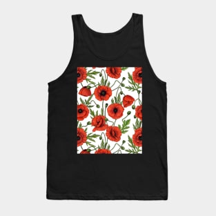 Poppies, red and green on  white Tank Top